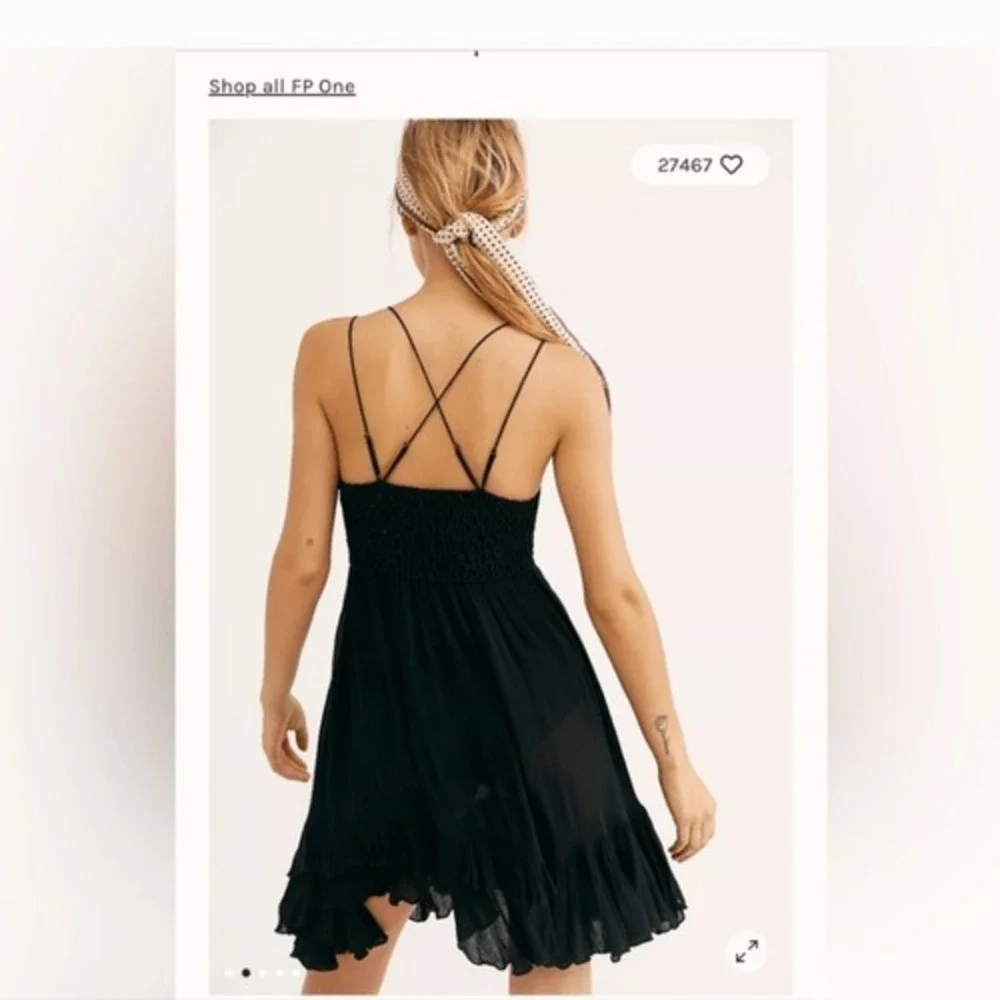 Free People -1211 Women's One Adella Slip Lace Dress in‎ Black Size Small - Picture 8 of 13